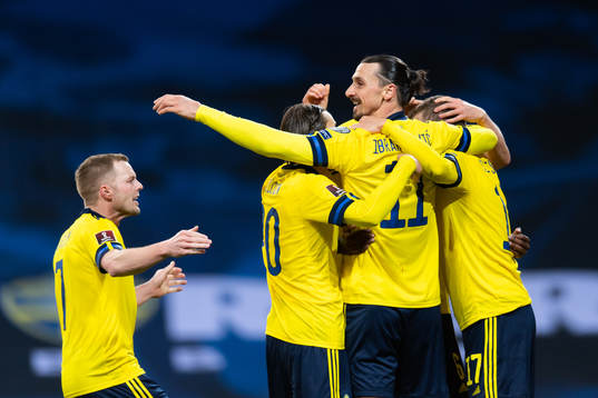 Sebastian Larsson and Zlatan Ibrahimovic celebrates