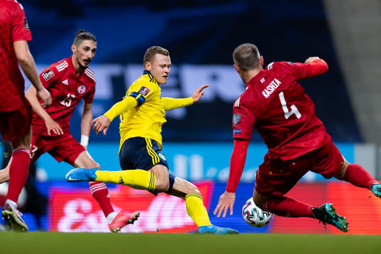 Viktor Claesson of Sweden scores. 1-0