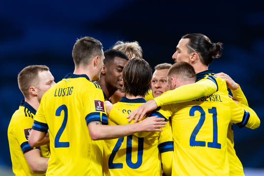 Viktor Claesson of Sweden celebrates with his teammates