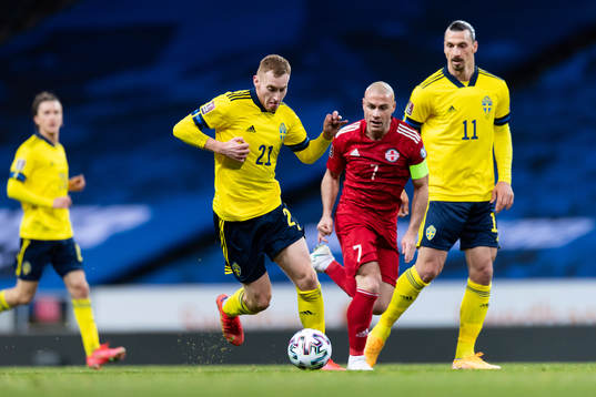 Dejan Kulusevski and Zlatan Ibrahimovic of Sweden and Jaba