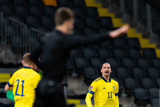 Zlatan Ibrahimovic of Sweden reacts