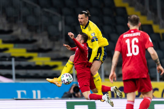 Guram Giorbelidze of Georgia against Zlatan Ibrahimovic of
