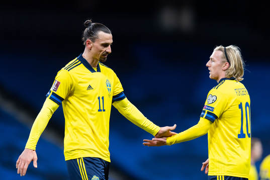 Zlatan Ibrahimovic and Emil Forsberg of Sweden