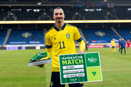 Zlatan Ibrahimovic of Sweden is awarded Player of the match