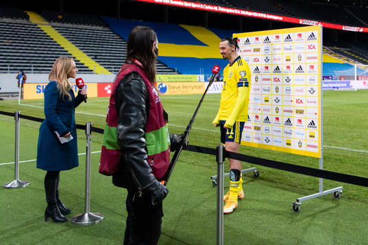 Zlatan Ibrahimovic of Sweden is being interviewed