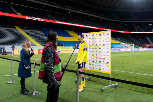 Zlatan Ibrahimovic of Sweden is being interviewed