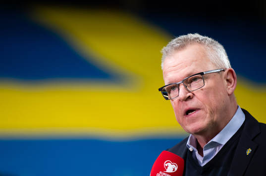 Janne Andersson, head coach of Sweden is being interviewed
