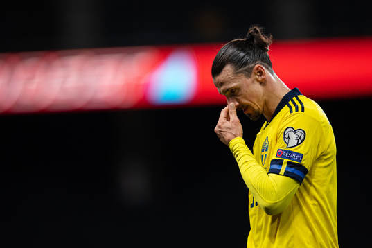 Zlatan Ibrahimovic of Sweden looks dejected