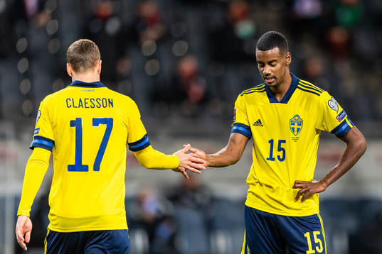 Viktor Claesson and Alexander Isak of Sweden