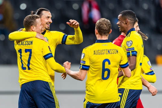 Viktor Claesson of Sweden celebrates with Zlatan
