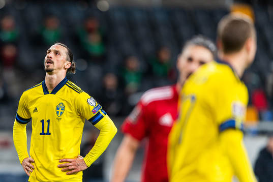 Zlatan Ibrahimovic of Sweden looks dejected