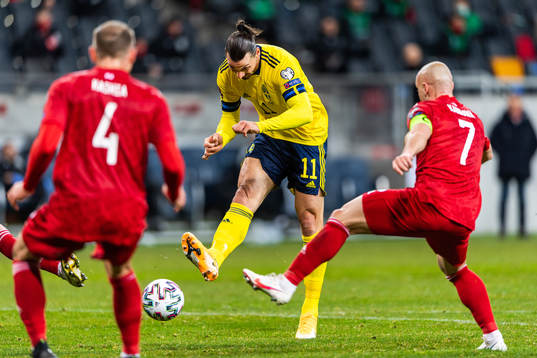 Zlatan Ibrahimovic of Sweden with a shot