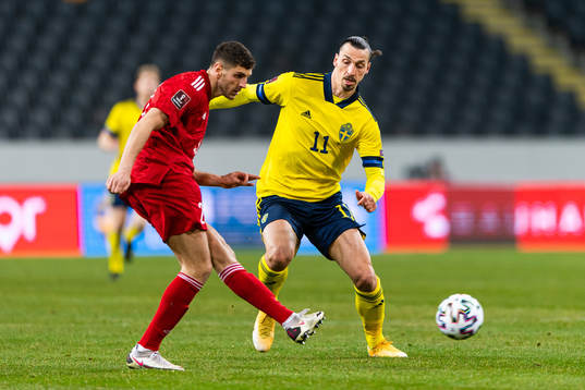 Lasha Dvali of Georgia and Zlatan Ibrahimovic of Sweden
