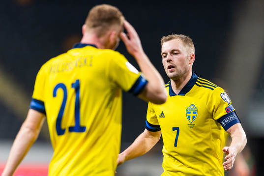 Dejan Kulusevski and Sebastian Larsson of Sweden