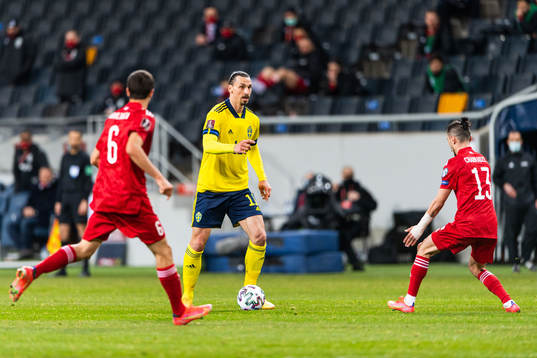 Zlatan Ibrahimovic of Sweden against Giorgi Aburjania and