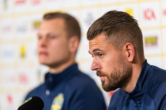 Viktor Claesson and goalkeeper Kristoffer Nordfeldt of