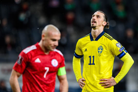 Zlatan Ibrahimovic of Sweden looks dejected