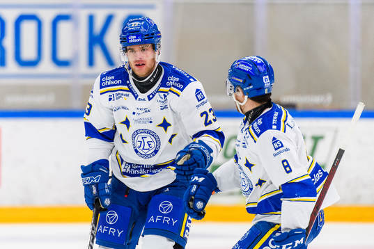 Leksands Mirco Muller och Matt Caito jublar