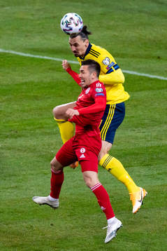 Zlatan Ibrahimovic of Sweden and Guram Giorbelidze of