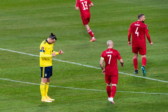 Zlatan Ibrahimovic of Sweden looks dejected