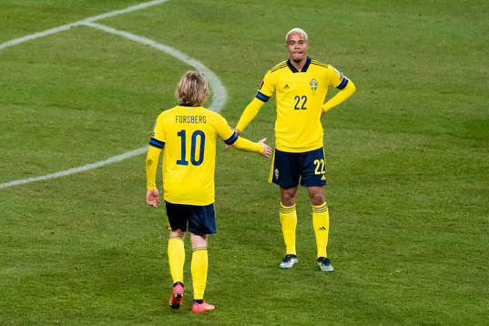 Emil Forsberg and Robin Quaison of Sweden