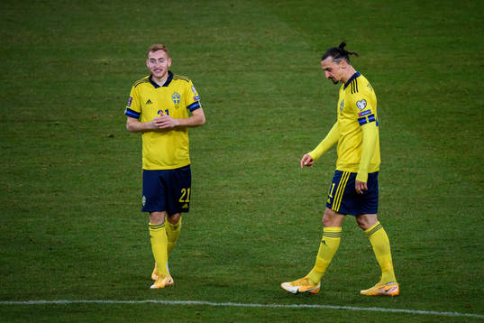 Dejan Kulusevski and Zlatan Ibrahimovic of Sweden