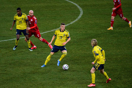 Alexander Isak, Mattias Svanberg and Emil Forsberg of Sweden