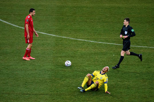 Robin Quaison of Sweden in pain