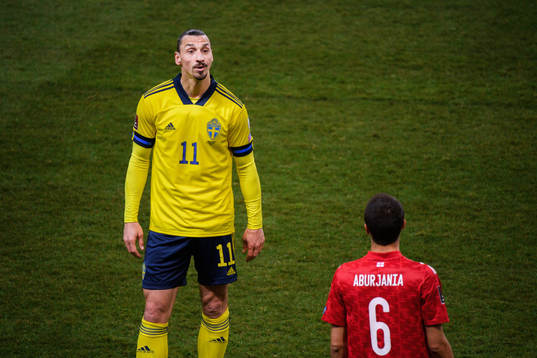 Zlatan Ibrahimovic of Sweden and Giorgi Aburjania of Georgia