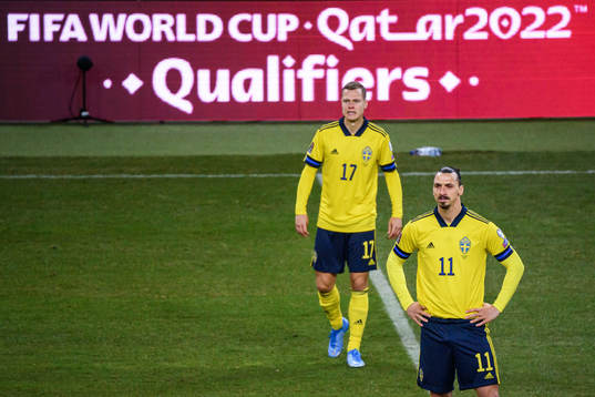 Viktor Claesson and Zlatan Ibrahimovic of Sweden
