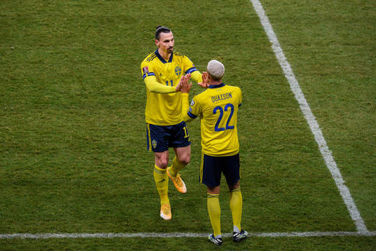 Zlatan Ibrahimovic and Robin Quaison of Sweden