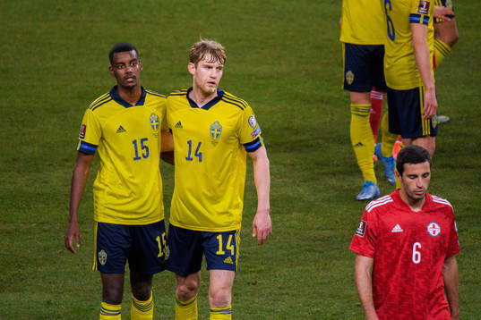 Alexander Isak and Filip Helander of Sweden