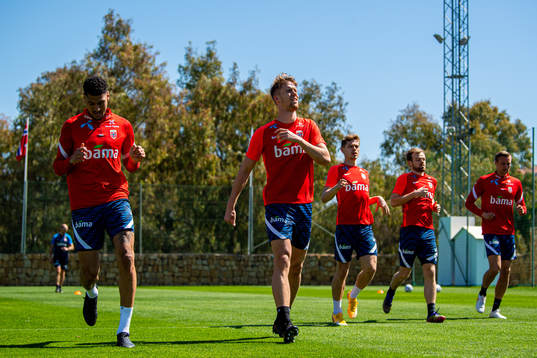 Bjørn Maars Johnsen and Kristoffer Ajer of the Norwegian