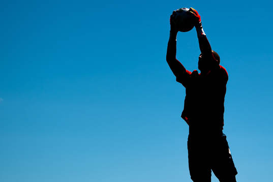 The silhouette of goalkeeper André Hansen of the Norwegian