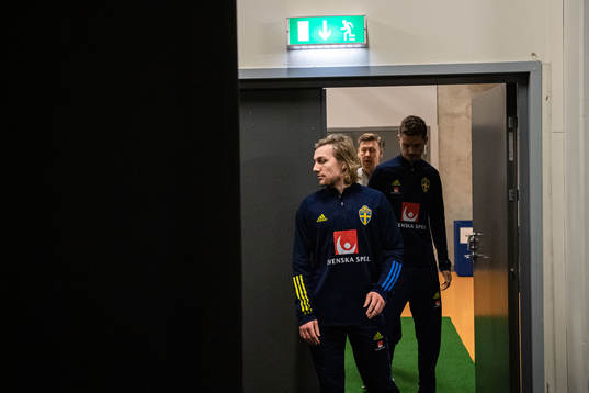 Emil Forsberg, Mikael Lustig and assistant coach Peter
