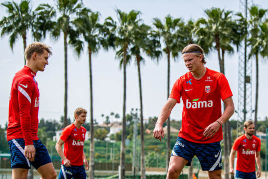Martin Ødegaard and Erling Braut Haaland of the Norwegian