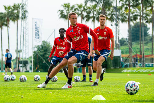 Stian Gregersen and Kristoffer Ajer of the Norwegian