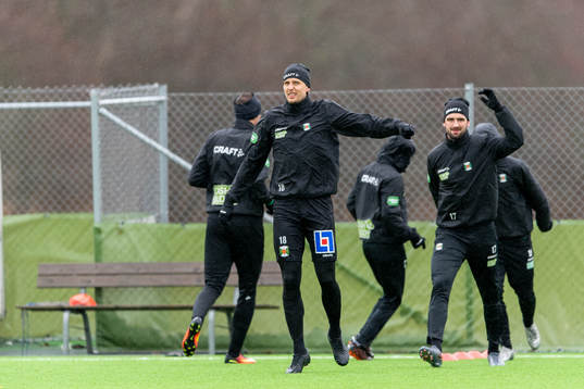 Varbergs Joakim Lindner före träningsmatchen i fotboll