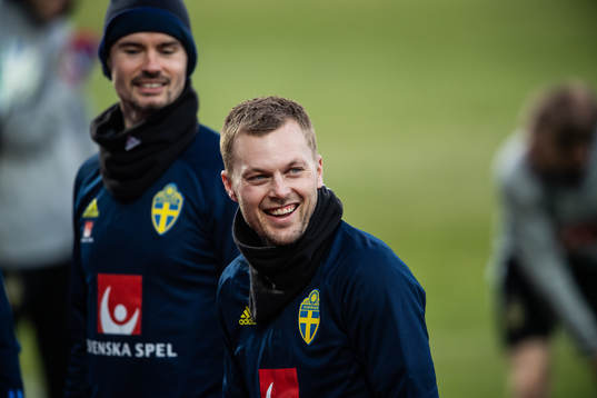 Mikael Lustig and Sebastian Larsson of the Swedish national