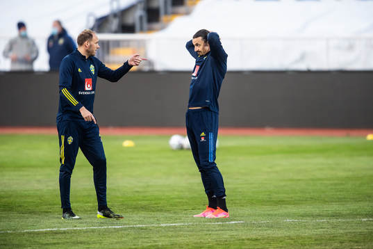 Andreas Granqvist and Zlatan Ibrahimovic of the Swedish