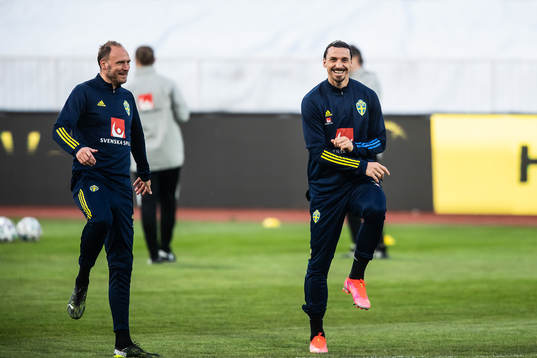 Andreas Granqvist and Zlatan Ibrahimovic of the Swedish