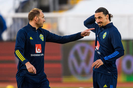 Andreas Granqvist and Zlatan Ibrahimovic of the Swedish