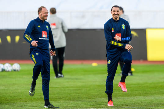 Anderas Granqvist and Zlatan Ibrahimovic of the Swedish