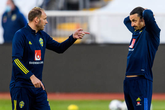 Anderas Granqvist and Zlatan Ibrahimovic of the Swedish