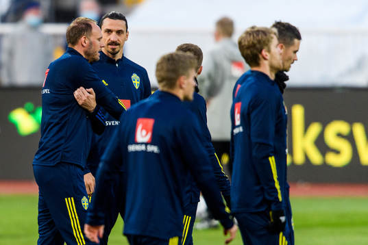 Anderas Granqvist and Zlatan Ibrahimovic of the Swedish