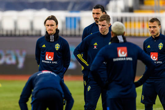 Kristoffer Olsson, Emil Krafth and Zlatan Ibrahimovic of