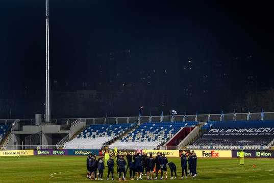 Players of the Kosovo national football team gather up