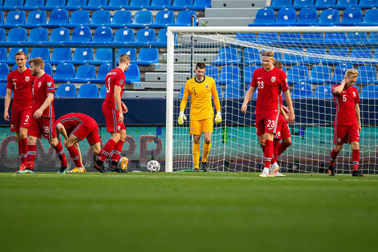 Goalkeeper Rune Almenning Jarstein of Norway looks dejected