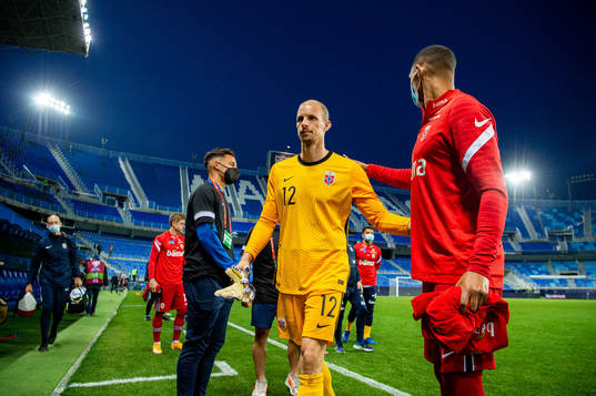 Goalkeeper André Hansen of Norway looks dejected