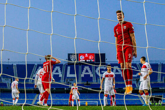 Alexander Sørloth of Norway reacts
